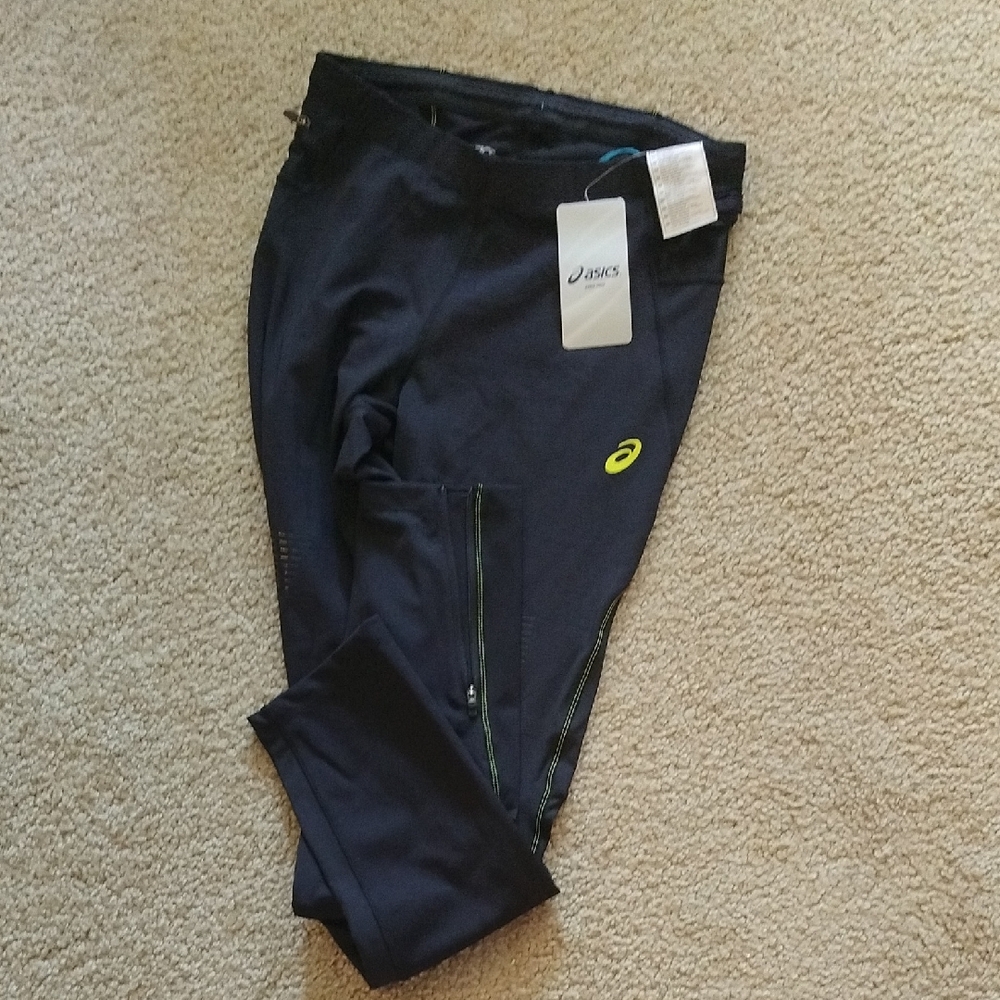 Asics Black Leggings with Yellow Logo